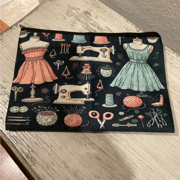 Boutique: Black Sewing Pattern Pouch/make up bag.  Dodad bag. - Picture 2 of 2
